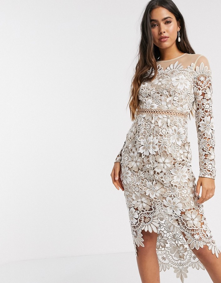 asos design embroidered mesh midi dress