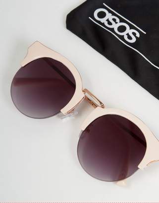 ASOS Half Round Rose Gold Sunglasses With Flat Lens