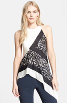 Thumbnail for your product : Halston Colorblock Silk Georgette Asymmetrical Top
