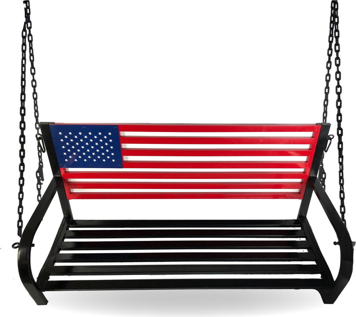 Backyard Expressions American Flag Outdoor Porch Swing w Hanging Chains - Red, White, Blue