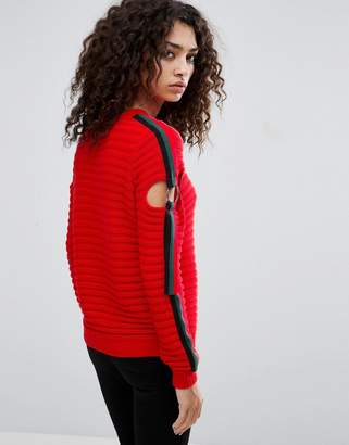 ASOS Sweater In Rib With D-Ring Stripe Sleeve Detail