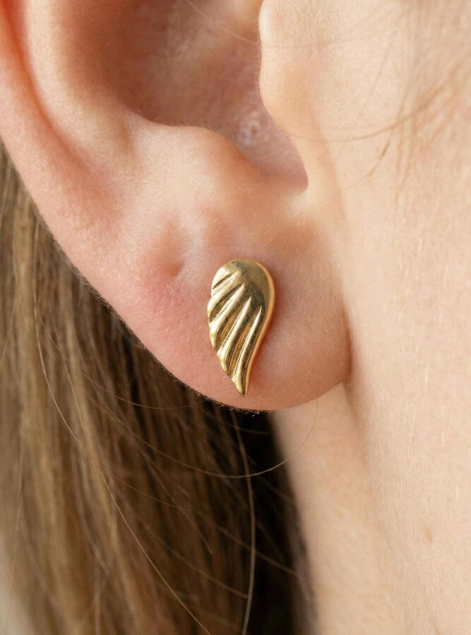 Etsy Angel Wing Earrings 14K Solid Earring Guardian Wing Studs Gold Tiny Wings