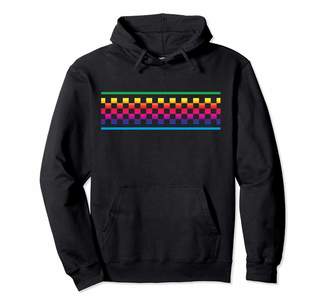 Checkered Surf Skateboard Shirt For Teens Rainbow Checker Pattern Checkerboard Skater Surfer Teens Pullover Hoodie