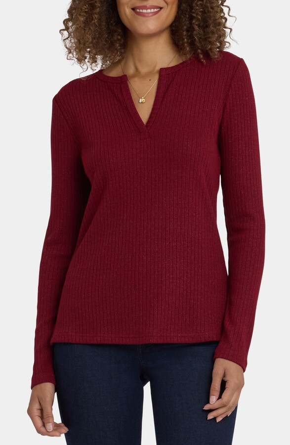 NYDJ Metallic Rib Henley Top