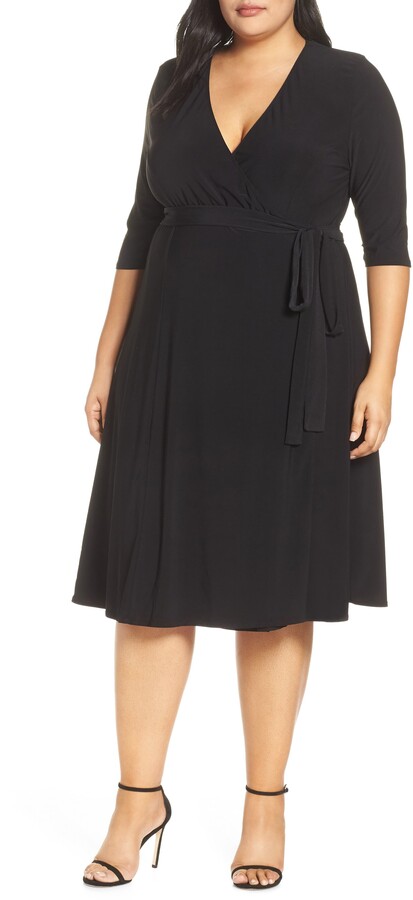 black midi wrap dress plus size