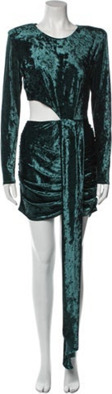 Ronny Kobo Velvet Evening Gown Blue Ruffle Embellishment Long Sleeve with Crew Neck Concealed Zip Closure at Back Designer