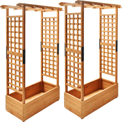 Ophelia & Co. Raised Garden Bed With Wood Trellis, Outdoor Planter Box For Tomatoes, Climbing Vegetables, Herbs, Flowers, Patio Pots, Hanging Roof & 2 Drainage Hole