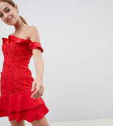 Thumbnail for your product : Jarlo Petite Off Shoulder Mini Dress With Layered Skirt Detail