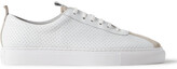 Thumbnail for your product : Grenson Suede-Trimmed Perforated Leather Sneakers