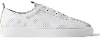 Grenson Suede-Trimmed Perforated Leather Sneakers