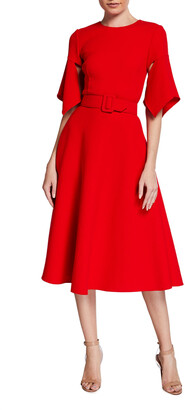 Oscar de la Renta Wool-Blend Belted Midi Dress