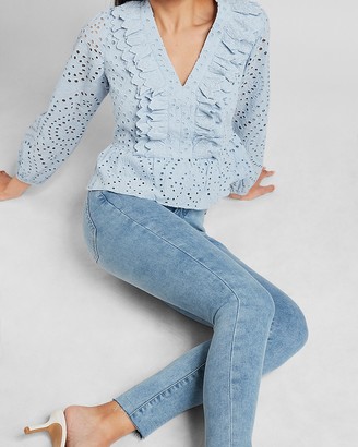 light blue peplum top