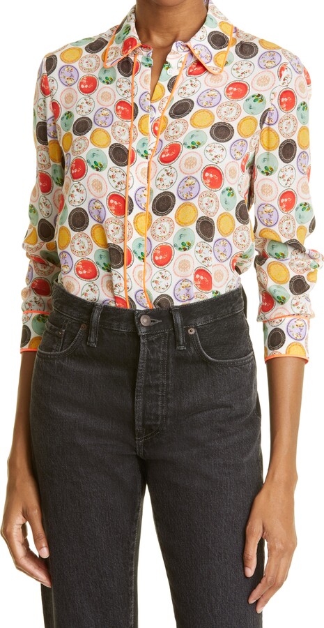 Alice + Olivia Willa Silk Button-Up Blouse