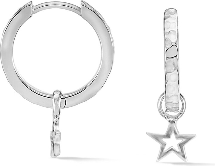 Dower & Hall Hammered Star Charm Huggie Hoops In Sterling Silver