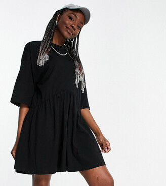 ASOS Tall Tall oversized mini smock dress with dropped waist in black