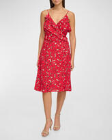 Thumbnail for your product : Donna Karan Floral-Print Ruffle-Trim Midi Wrap Dress