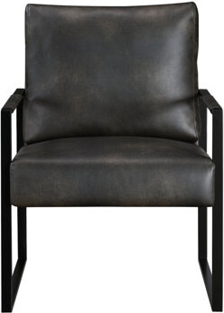 Latitude Run Mackie Accent Armchair Dark Gray Faux Leather Black Metal Frame