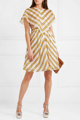 Fendi Cape-effect Cutout Striped Silk-blend Organza Mini Dress - Yellow