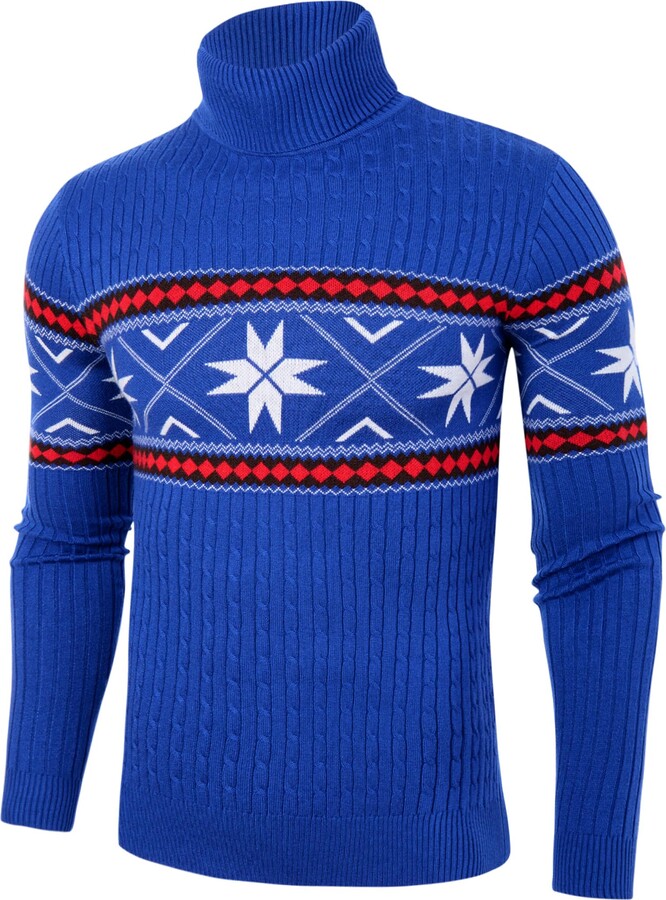 AIDEAONE Mens Blue Jumper Sweater Turtleneck Sweater Ribbed Slim Fit