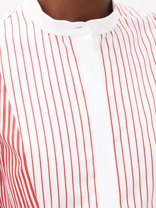 Alexander McQueen Striped Crop-sleeve Asymmetric-hem Poplin Dress - Red Multi