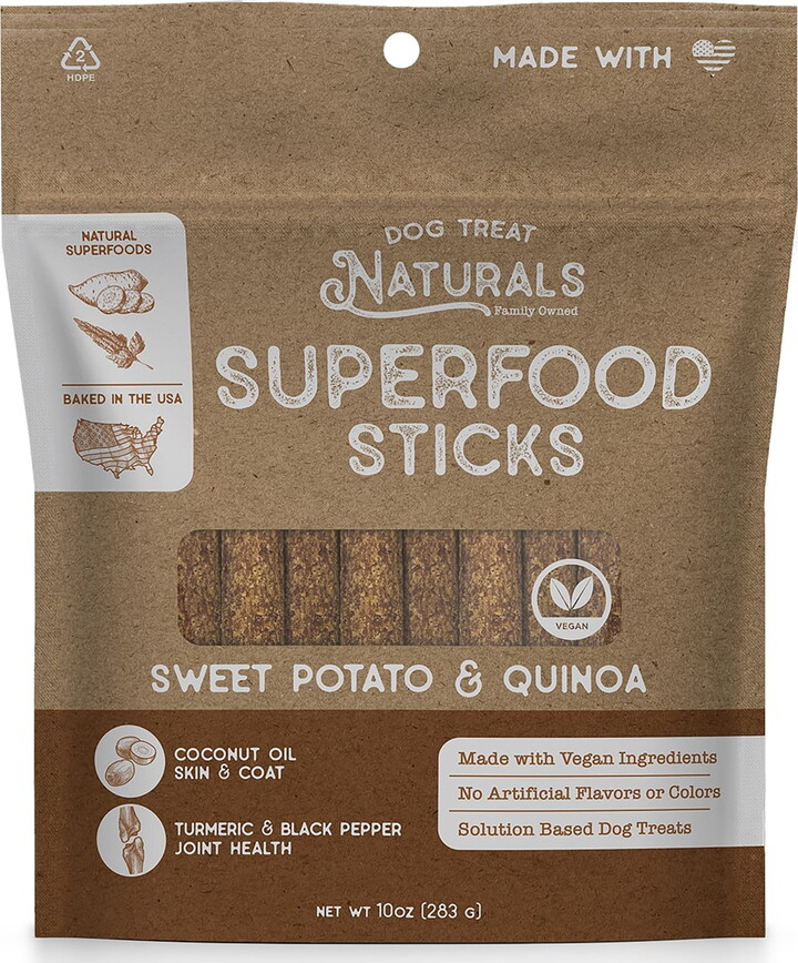 Dog Treat Naturals: Superfood Sticks - Sweet Potato & Quinoa - 10oz, Dog Chew Treats, All-Natural, Training Snacks, Joint-Skin-Coat Health, USA Made