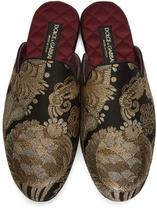 Dolce & Gabbana Black and Gold Embroidered Loafers