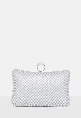 Missguided Silver Chainmail Box Clutch Bag, Grey