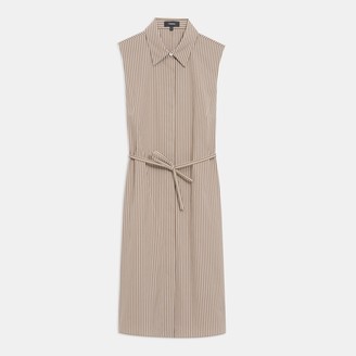theory sleeveless belted shirtdress in stretch cotton