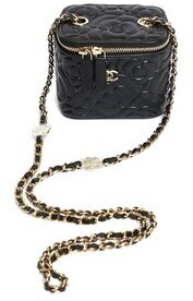 Chanel Lambskin Camellia Embossed Wallet on Chain Woc Black