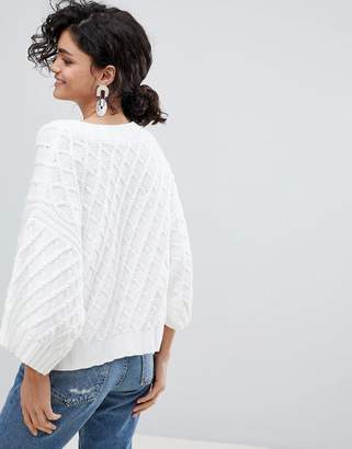 Selected Textured Cropped Sweater With Kimono Sleeves