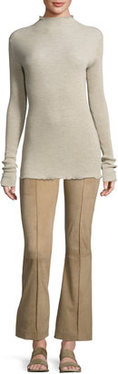 The Row Beca Lambskin Suede Flare-Leg Pants, Sand