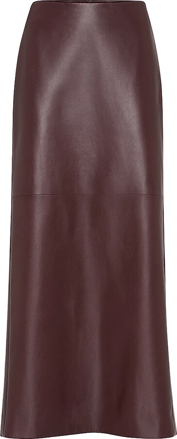Women's Soft Nappa Leather Long Column Skirt - Burgundy - Size 4