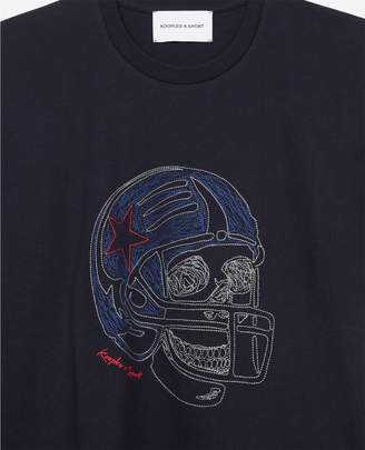 The Kooples Midnight blue jersey T-shirt skull embroidery