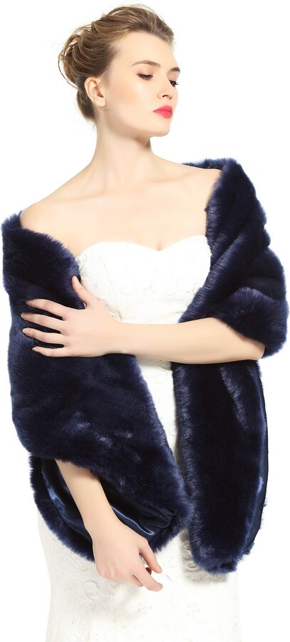 navy blue fur shawl