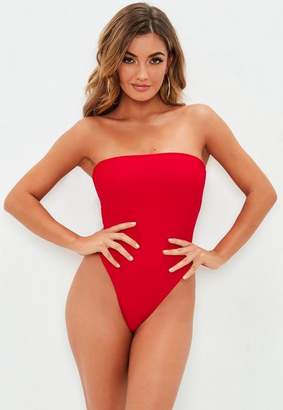 Missguided Bandeau Bow Back High Leg Swimsuit