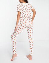 Thumbnail for your product : Monki Teddy cotton strawberry print pyjama set in white - WHITE