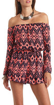 Thumbnail for your product : Charlotte Russe Ikat Print Off-the-Shoulder Ruffle Romper