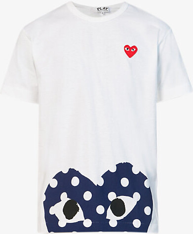 Comme des Garçons PLAY Mens White Polka-Dot Logo-Print Cotton-Jersey T-Shirt S