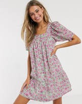 Thumbnail for your product : Influence button through puff sleeve mini dress in retro floral