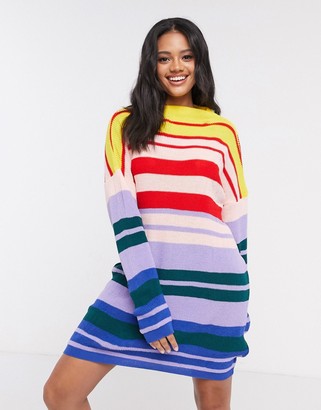 Daisy Street oversized sweater dress in rainbow knit stripe