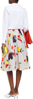 Thumbnail for your product : MSGM Flared Gathered Printed Cotton-poplin Skirt
