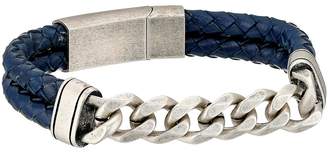 Steve Madden Stainless Steel Curb Chain w/ Blue Braided Leather Bracelet Bracelet