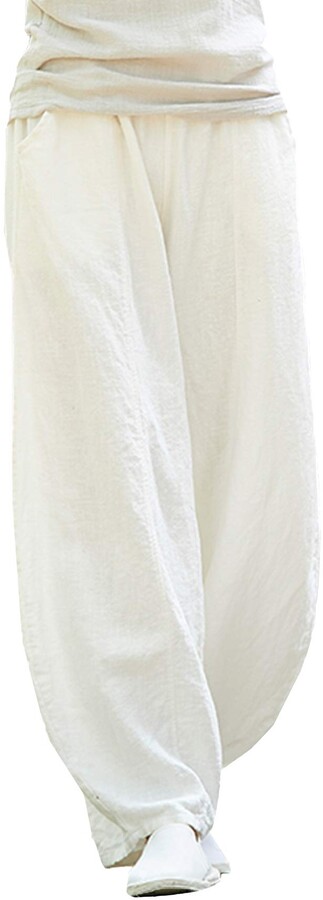 Ladies white trousers elastic waist Clearance
