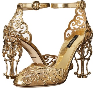 Dolce & Gabbana Laser Cut Patent Leather Mesh w/ Metal Heel Women's Shoes