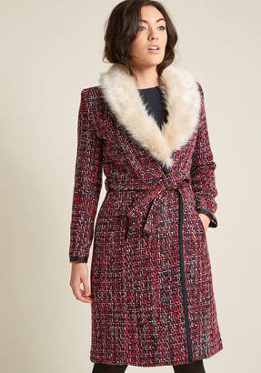Fever London Tweed Statement Coat with Faux-Fur Collar in 16 (UK) - Fit & Flare Coat by Fever London from ModCloth