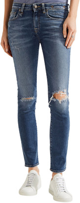 R 13 Kate Distressed Low-rise Skinny Jeans
