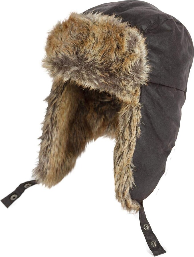 Hoggs of Fife Wax Trapper Hat/Faux Fur Trim Brown Small/Medium