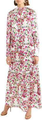 Seren London Bunny Gathered Floral-print Silk-satin Maxi Dress