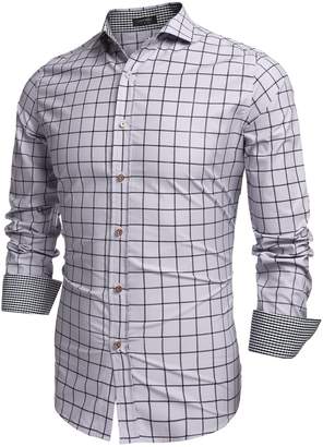 Coofandy Men's Fashion Long Sleeve Plaid Button Down Casual Shirts (, Gray)