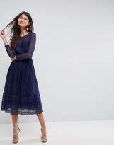 Thumbnail for your product : ASOS Design PREMIUM Lace Skater Midi dress with long sleeves